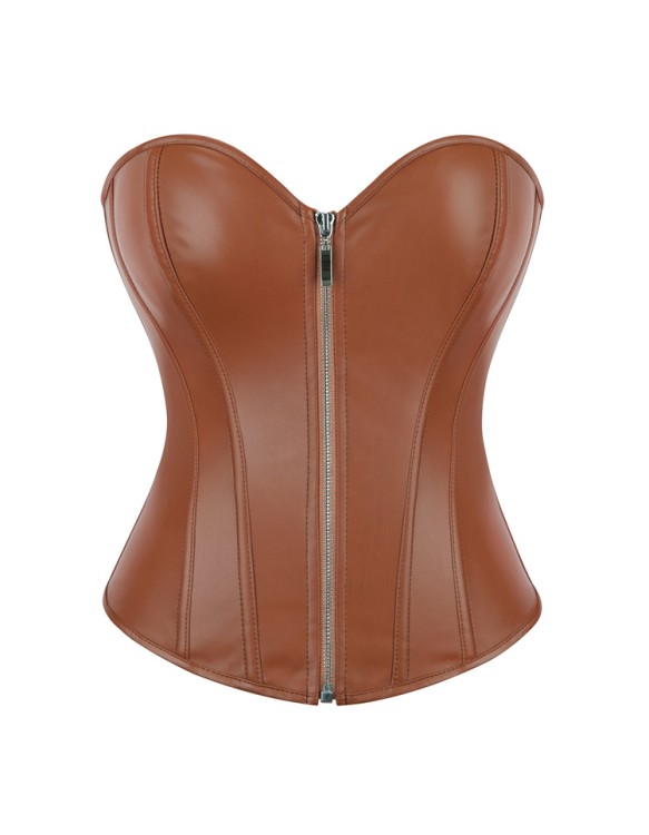 Women Faux Leather Corset Top Sexy Gothic Grass green Zipper Korset Bustier Vintage Burlesque Lingerie Party Club Corselet  TG906