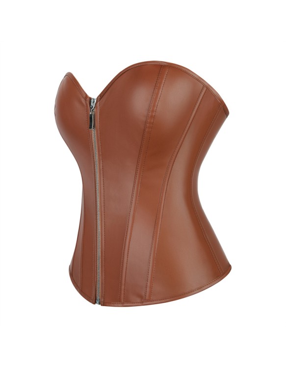 Women Faux Leather Corset Top Sexy Gothic Grass green Zipper Korset Bustier Vintage Burlesque Lingerie Party Club Corselet  TG906