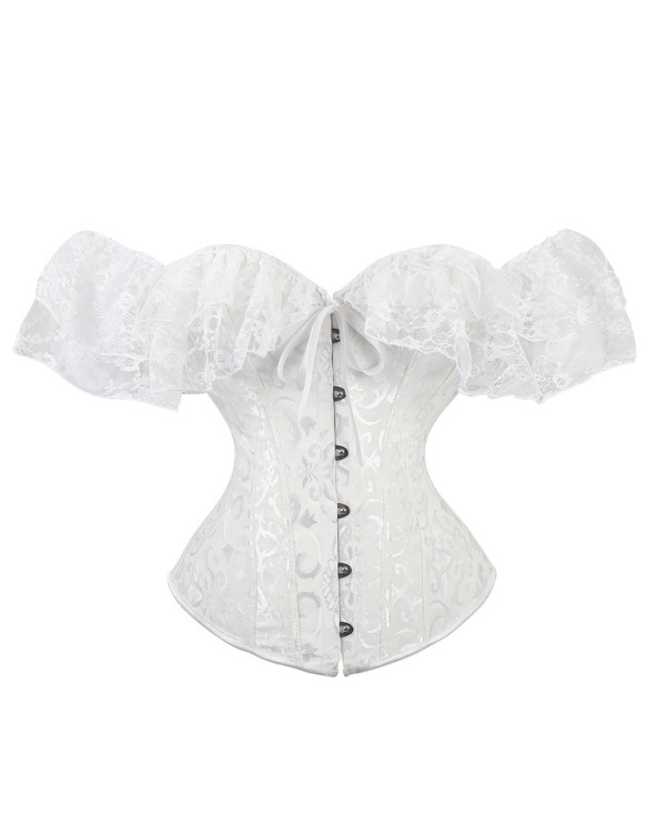 Bustier Top Plus Size Vintage Jacquard Floral Lace Sleeves Chest Binder Corselet Overbust Women Lingerie QF902
