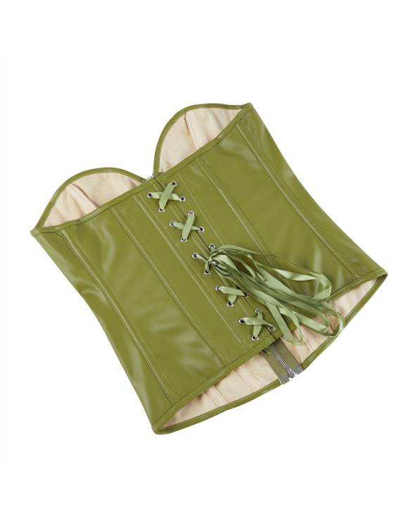 Women Faux Leather Corset Top Sexy Gothic Grass green Zipper Korset Bustier Vintage Burlesque Lingerie Party Club Corselet  TG906