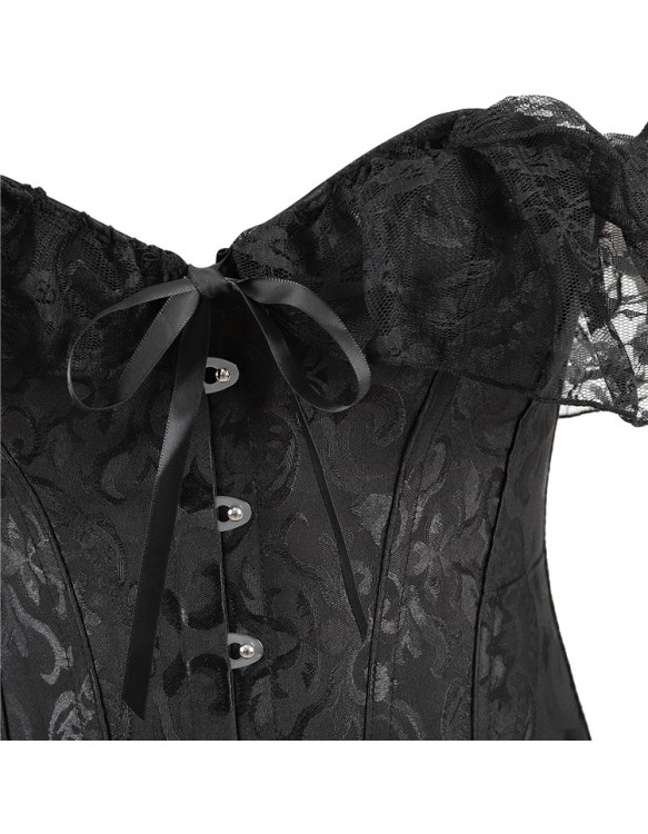 Bustier Top Plus Size Vintage Jacquard Floral Lace Sleeves Chest Binder Corselet Overbust Women Lingerie QF902