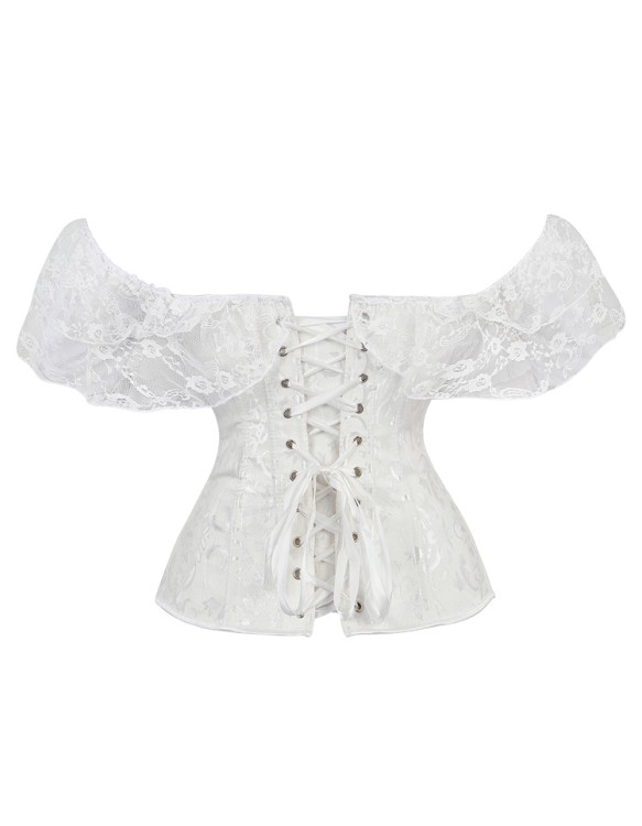 Bustier Top Plus Size Vintage Jacquard Floral Lace Sleeves Chest Binder Corselet Overbust Women Lingerie QF902