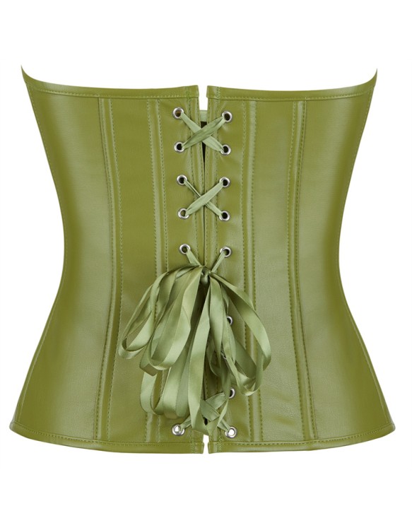 Women Faux Leather Corset Top Sexy Gothic Grass green Zipper Korset Bustier Vintage Burlesque Lingerie Party Club Corselet  TG906