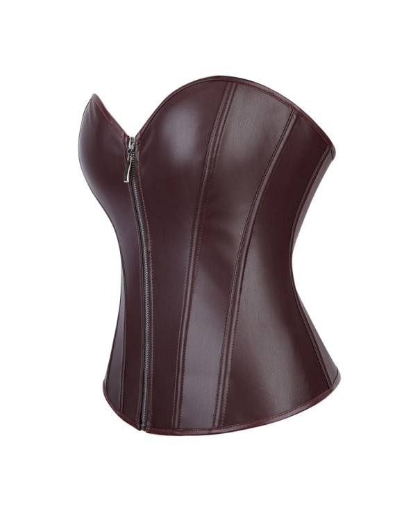 Women Faux Leather Corset Top Sexy Gothic Grass green Zipper Korset Bustier Vintage Burlesque Lingerie Party Club Corselet  TG906