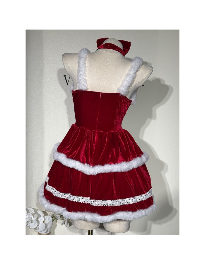 New red Christmas dress for Halloween velvet sexy cosplay as a bunny girl, New Year's battle dress DL2068