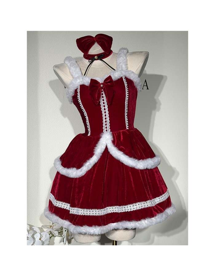 New red Christmas dress for Halloween velvet sexy cosplay as a bunny girl, New Year's battle dress DL2068