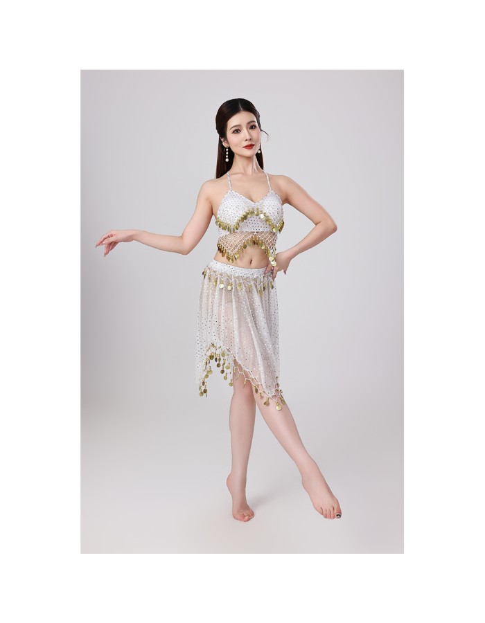 Sequined Halter Top Belly Dance Costume Halter Chest Wrap Tassel Dance Costume Cosplay W21