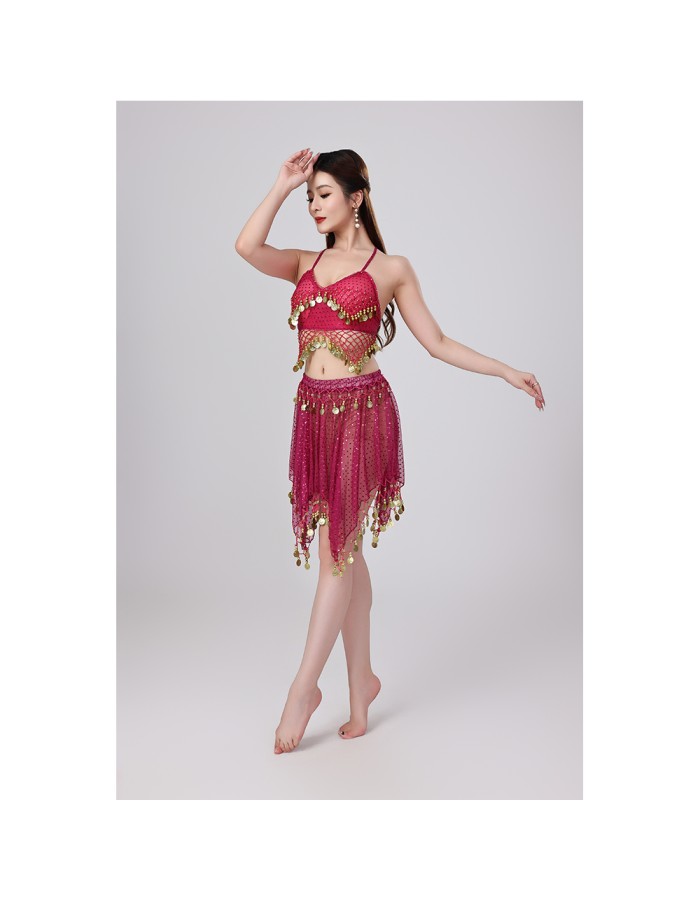 Sequined Halter Top Belly Dance Costume Halter Chest Wrap Tassel Dance Costume Cosplay W21