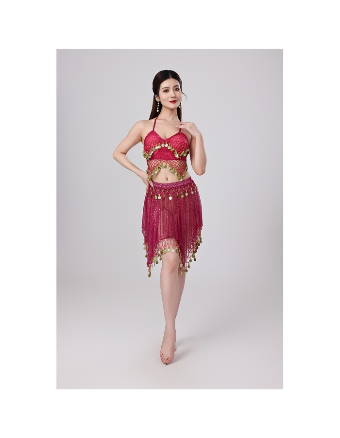 Sequined Halter Top Belly Dance Costume Halter Chest Wrap Tassel Dance Costume Cosplay W21