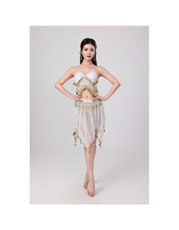 Sequined Halter Top Belly Dance Costume Halter Chest Wrap Tassel Dance Costume Cosplay W21