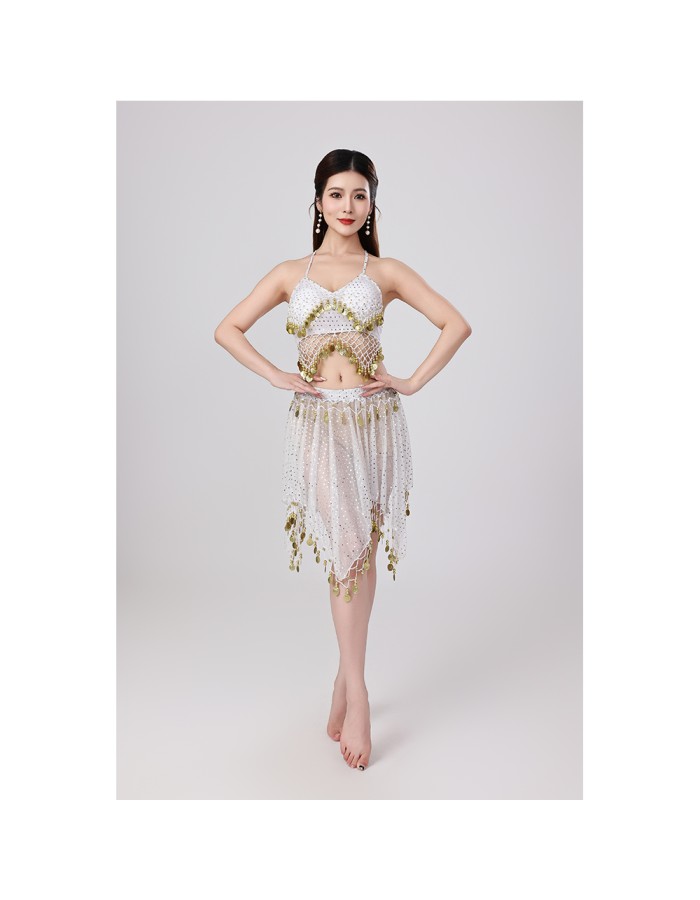 Sequined Halter Top Belly Dance Costume Halter Chest Wrap Tassel Dance Costume Cosplay W21
