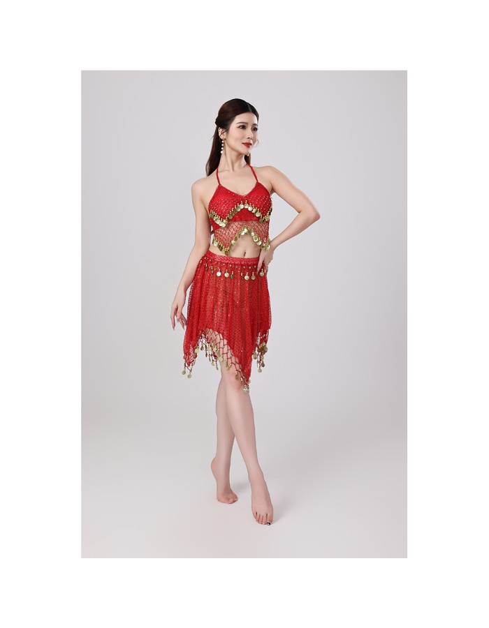 Sequined Halter Top Belly Dance Costume Halter Chest Wrap Tassel Dance Costume Cosplay W21