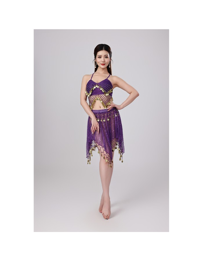 Sequined Halter Top Belly Dance Costume Halter Chest Wrap Tassel Dance Costume Cosplay W21
