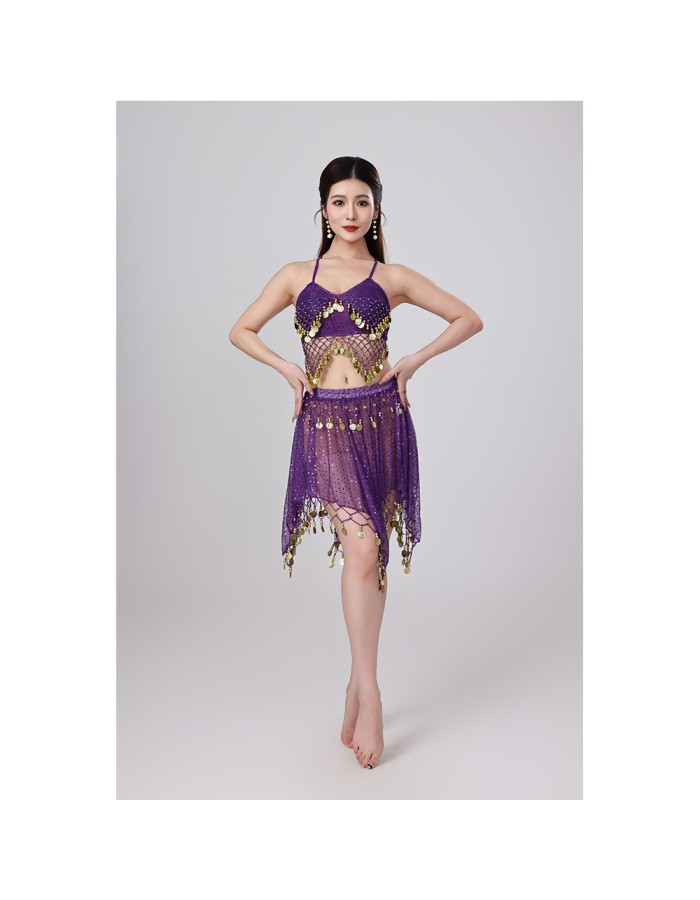 Sequined Halter Top Belly Dance Costume Halter Chest Wrap Tassel Dance Costume Cosplay W21