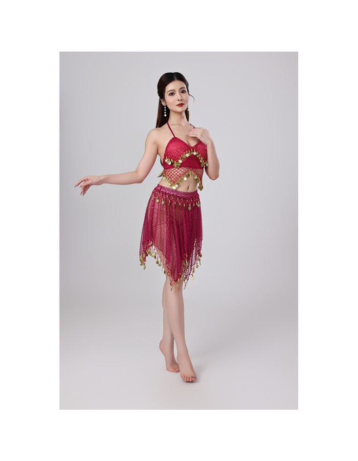 Sequined Halter Top Belly Dance Costume Halter Chest Wrap Tassel Dance Costume Cosplay W21