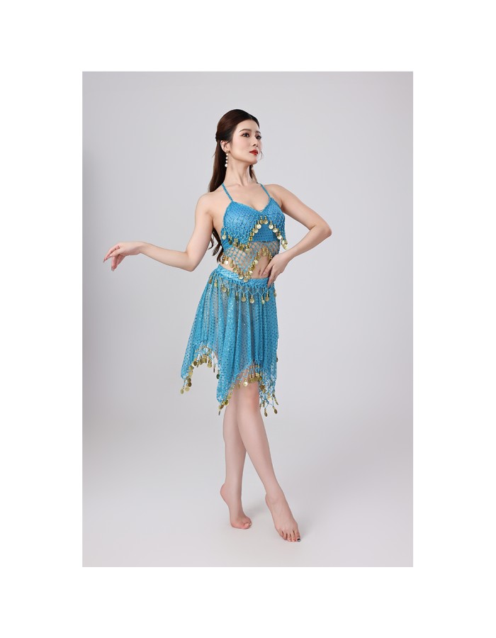 Sequined Halter Top Belly Dance Costume Halter Chest Wrap Tassel Dance Costume Cosplay W21