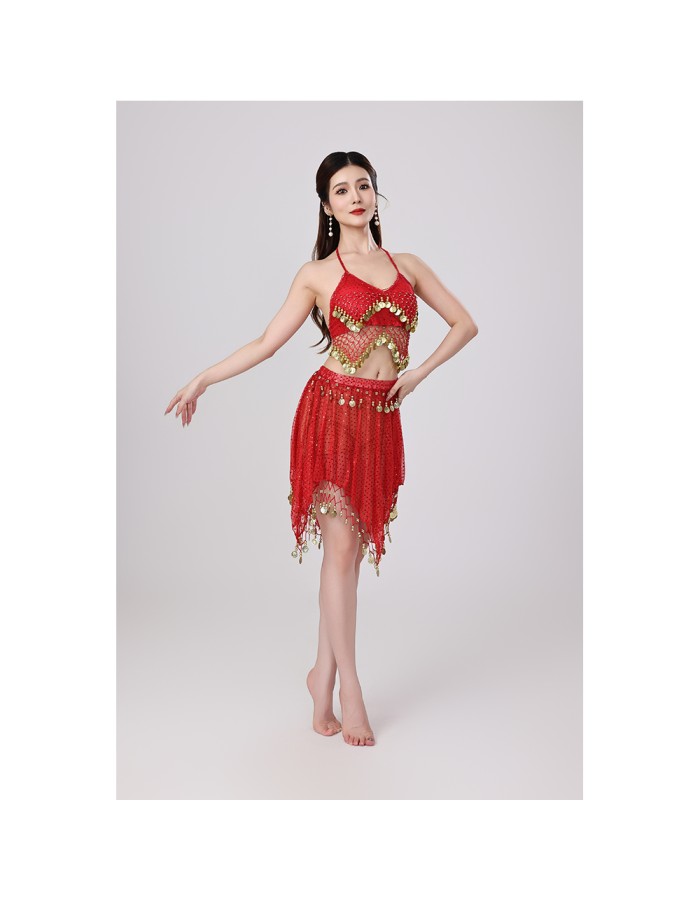 Sequined Halter Top Belly Dance Costume Halter Chest Wrap Tassel Dance Costume Cosplay W21