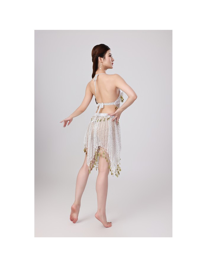 Sequined Halter Top Belly Dance Costume Halter Chest Wrap Tassel Dance Costume Cosplay W21