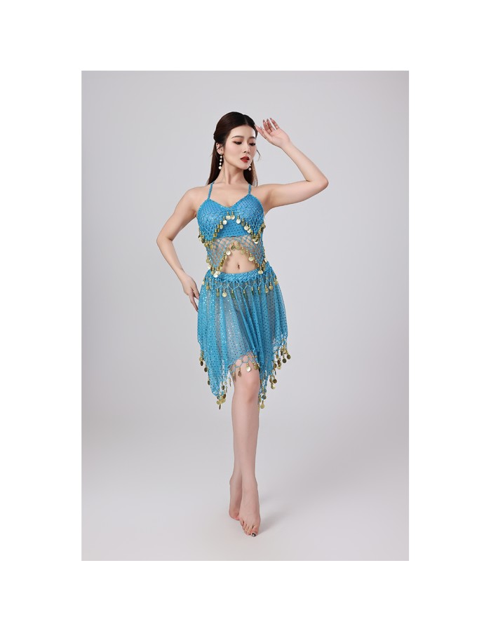 Sequined Halter Top Belly Dance Costume Halter Chest Wrap Tassel Dance Costume Cosplay W21