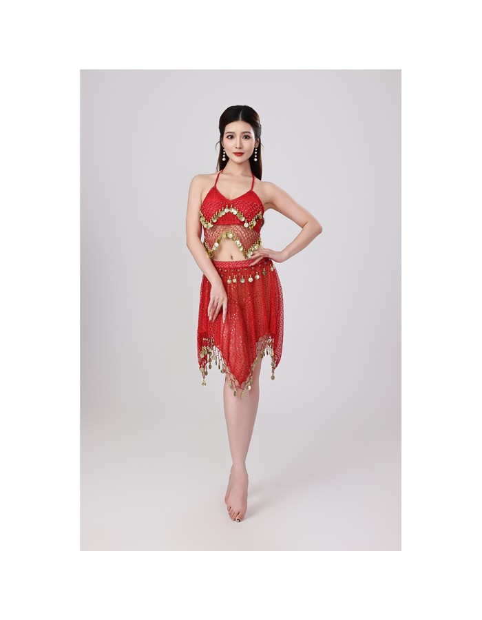 Sequined Halter Top Belly Dance Costume Halter Chest Wrap Tassel Dance Costume Cosplay W21