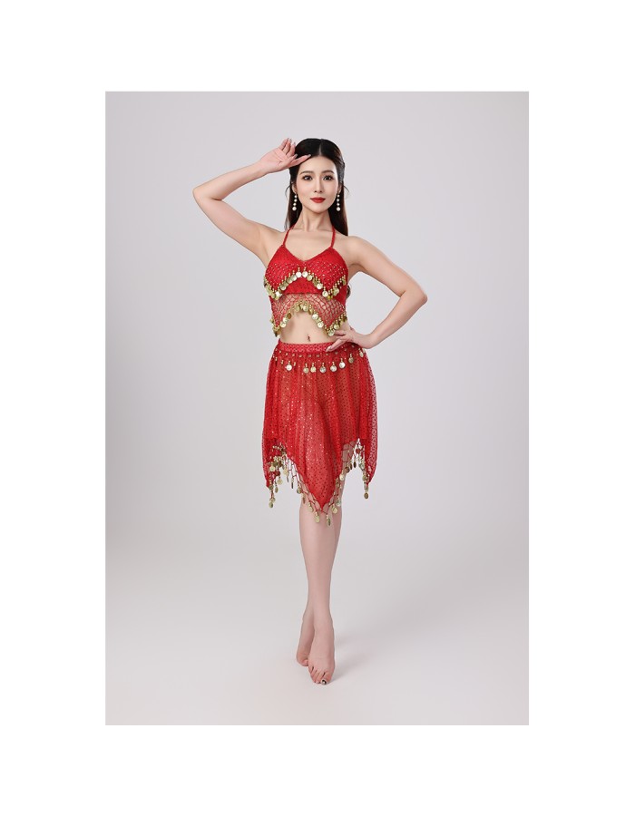 Sequined Halter Top Belly Dance Costume Halter Chest Wrap Tassel Dance Costume Cosplay W21