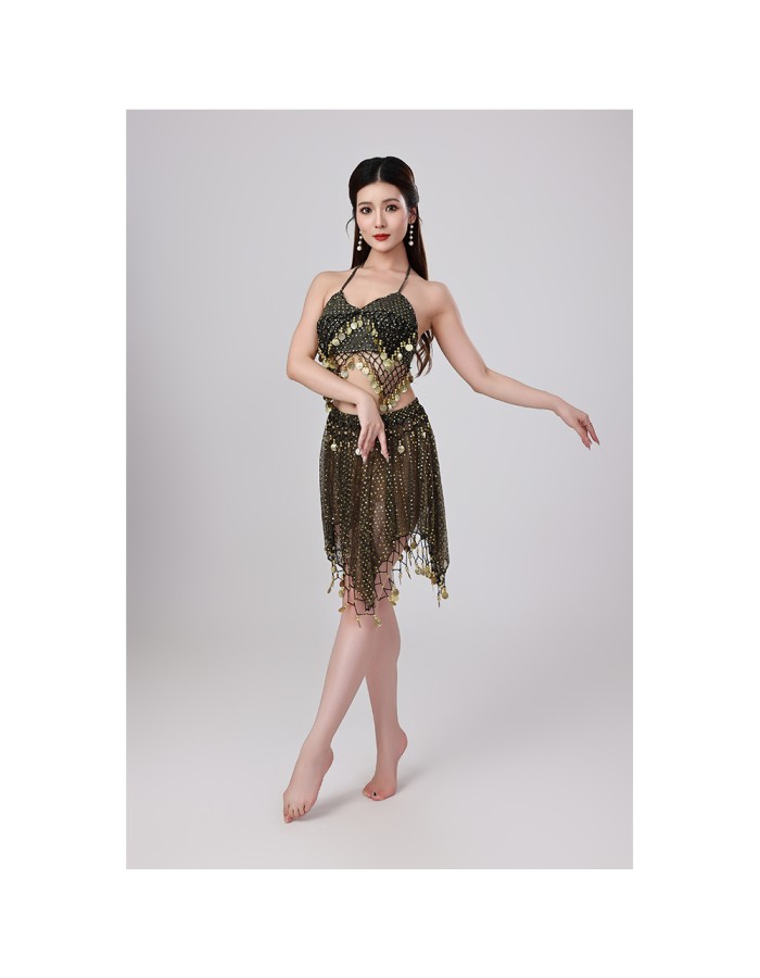 Sequined Halter Top Belly Dance Costume Halter Chest Wrap Tassel Dance Costume Cosplay W21