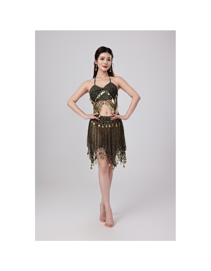 Sequined Halter Top Belly Dance Costume Halter Chest Wrap Tassel Dance Costume Cosplay W21