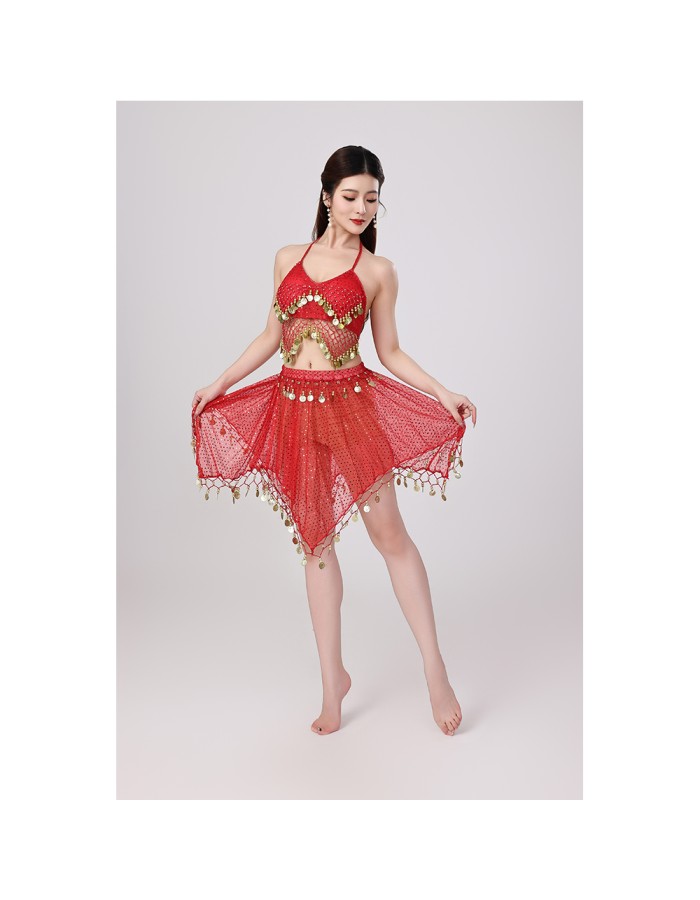 Sequined Halter Top Belly Dance Costume Halter Chest Wrap Tassel Dance Costume Cosplay W21