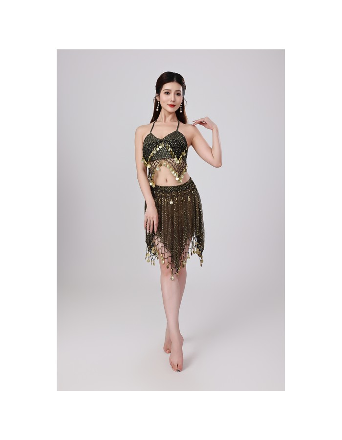Sequined Halter Top Belly Dance Costume Halter Chest Wrap Tassel Dance Costume Cosplay W21