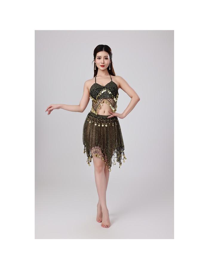 Sequined Halter Top Belly Dance Costume Halter Chest Wrap Tassel Dance Costume Cosplay W21