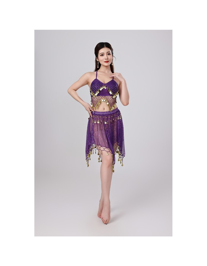 Sequined Halter Top Belly Dance Costume Halter Chest Wrap Tassel Dance Costume Cosplay W21
