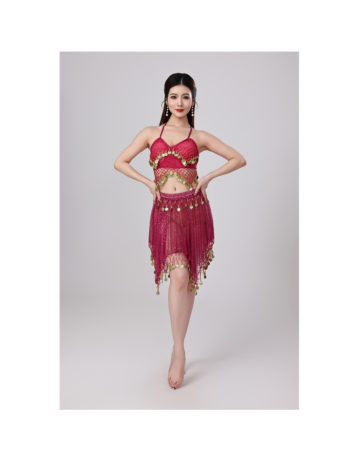 Sequined Halter Top Belly Dance Costume Halter Chest Wrap Tassel Dance Costume Cosplay W21