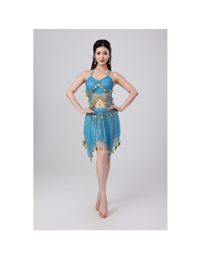 Sequined Halter Top Belly Dance Costume Halter Chest Wrap Tassel Dance Costume Cosplay W21