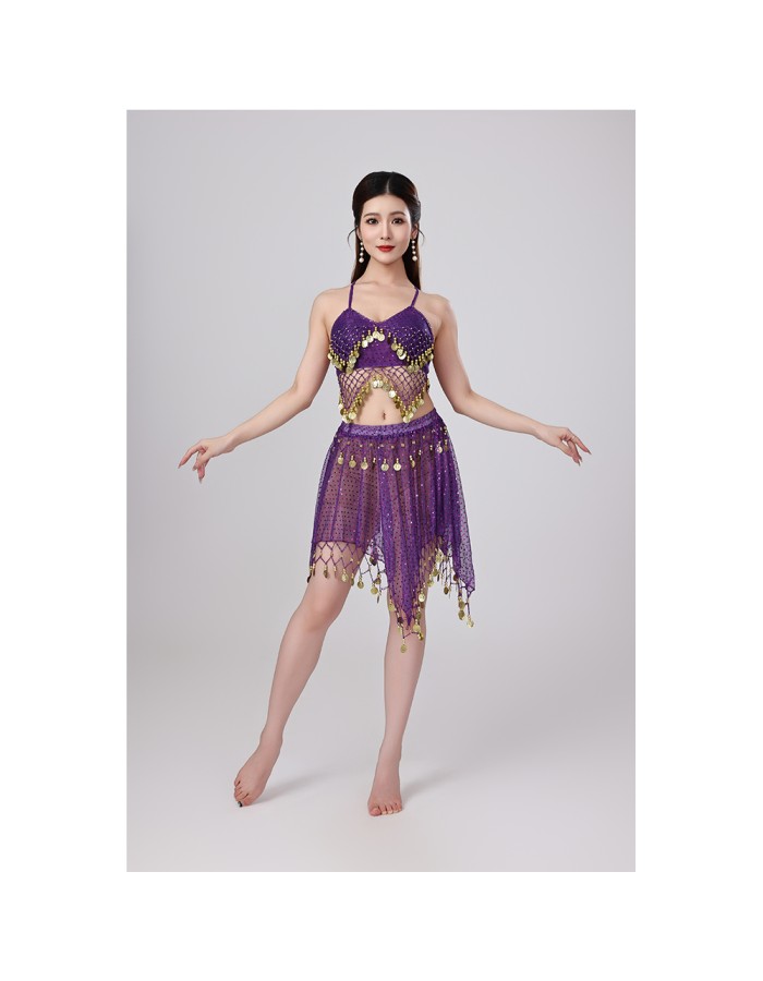 Sequined Halter Top Belly Dance Costume Halter Chest Wrap Tassel Dance Costume Cosplay W21