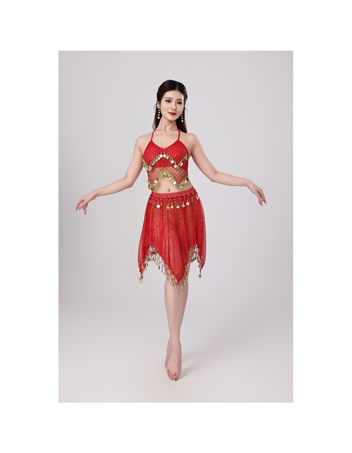 Sequined Halter Top Belly Dance Costume Halter Chest Wrap Tassel Dance Costume Cosplay W21