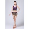 Stage Tie-up Halter Top and Skirt Belly Dance Rhinestone Sequins Sexy Tow Piece Costume D1815