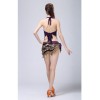 Stage Tie-up Halter Top and Skirt Belly Dance Rhinestone Sequins Sexy Tow Piece Costume D1815