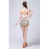 Stage Tie-up Halter Top and Skirt Belly Dance Rhinestone Sequins Sexy Tow Piece Costume D1815