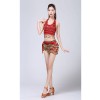 Stage Tie-up Halter Top and Skirt Belly Dance Rhinestone Sequins Sexy Tow Piece Costume D1815