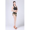 Stage Tie-up Halter Top and Skirt Belly Dance Rhinestone Sequins Sexy Tow Piece Costume D1815