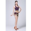 Stage Tie-up Halter Top and Skirt Belly Dance Rhinestone Sequins Sexy Tow Piece Costume D1815