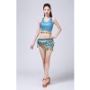 Stage Tie-up Halter Top and Skirt Belly Dance Rhinestone Sequins Sexy Tow Piece Costume D1815