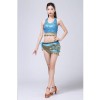 Stage Tie-up Halter Top and Skirt Belly Dance Rhinestone Sequins Sexy Tow Piece Costume D1815
