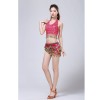 Stage Tie-up Halter Top and Skirt Belly Dance Rhinestone Sequins Sexy Tow Piece Costume D1815