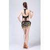 Stage Tie-up Halter Top and Skirt Belly Dance Rhinestone Sequins Sexy Tow Piece Costume D1815