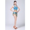Stage Tie-up Halter Top and Skirt Belly Dance Rhinestone Sequins Sexy Tow Piece Costume D1815