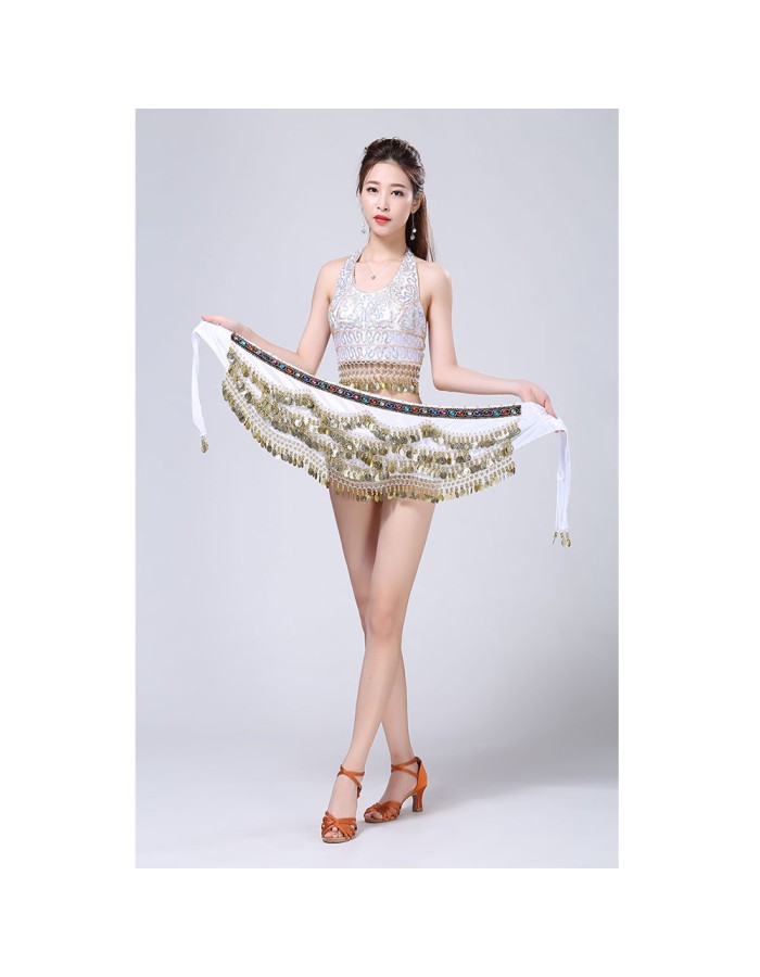 Stage Tie-up Halter Top and Skirt Belly Dance Rhinestone Sequins Sexy Tow Piece Costume D1815