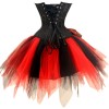Traditional Checkered Lace Jacquard Corset Black and Red Mixed Color TUTU Chiffon Dress 2277