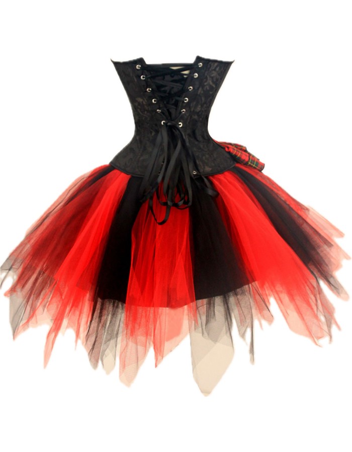 Traditional Checkered Lace Jacquard Corset Black and Red Mixed Color TUTU Chiffon Dress 2277