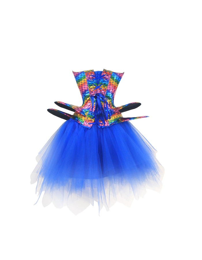 Fish Phosphorus Printed Corset Dance Performance Corset Puffy Skirt Stage Blue Corset 2406
